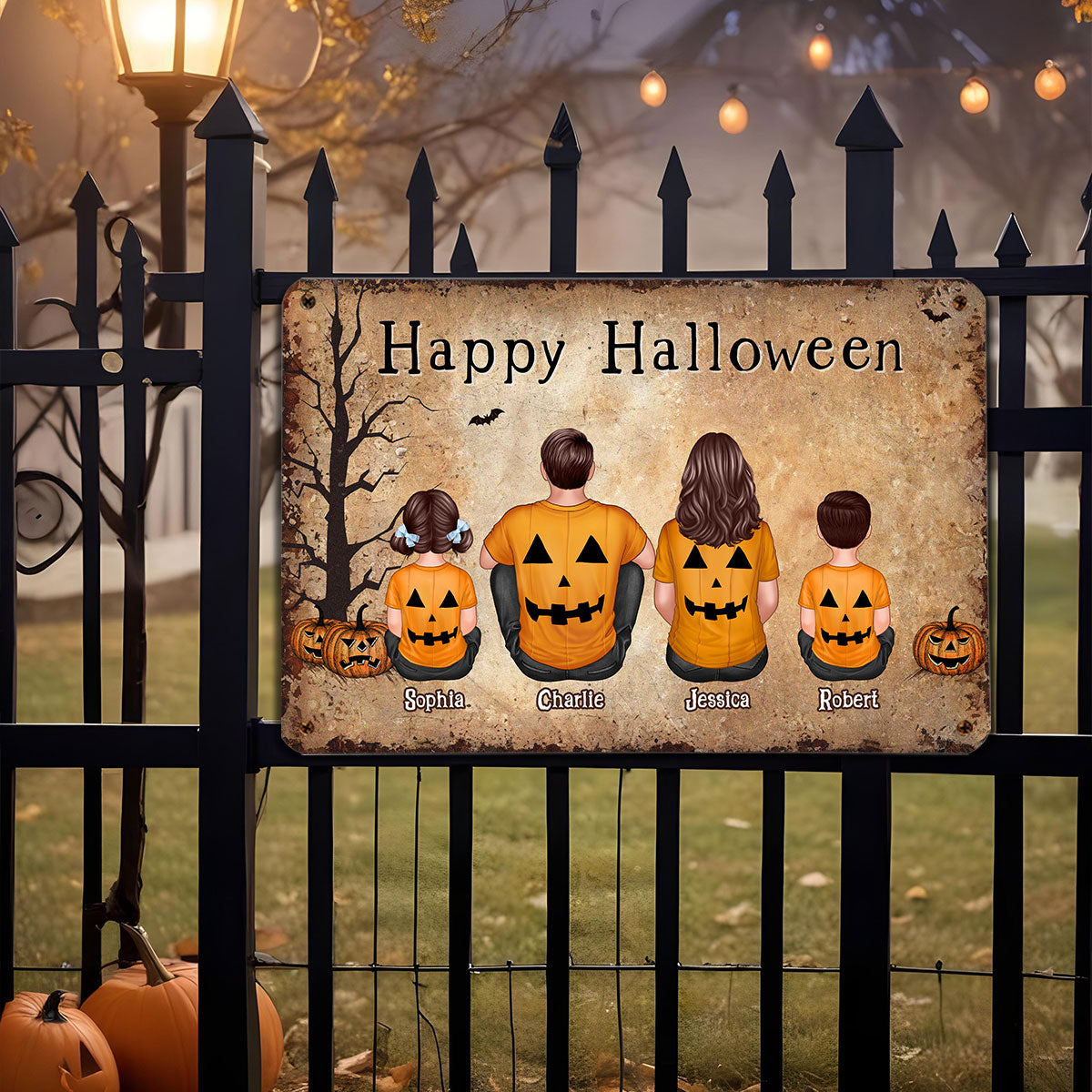 Halloween Family Sitting Personalized Metal Sign, Halloween Decoration