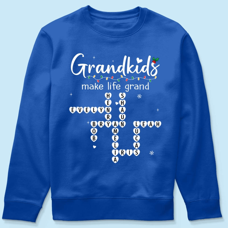 Grandkids Make Life Grand Crossword Puzzle Art - Personalized Shirt - Christmas Gift For Grandma