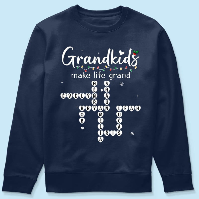 Grandkids Make Life Grand Crossword Puzzle Art - Personalized Shirt - Christmas Gift For Grandma