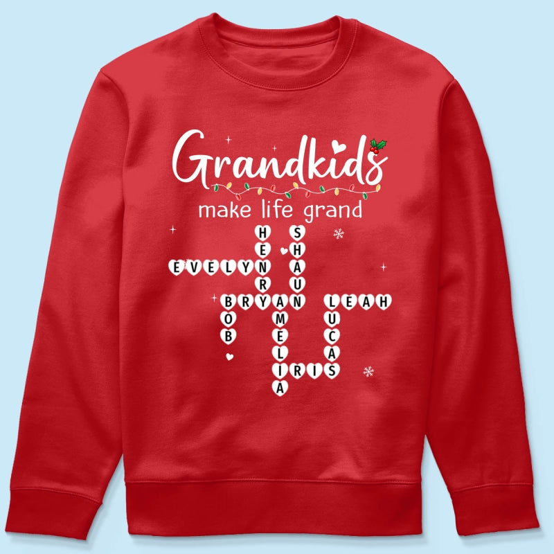 Grandkids Make Life Grand Crossword Puzzle Art - Personalized Shirt - Christmas Gift For Grandma