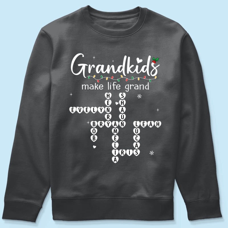Grandkids Make Life Grand Crossword Puzzle Art - Personalized Shirt - Christmas Gift For Grandma