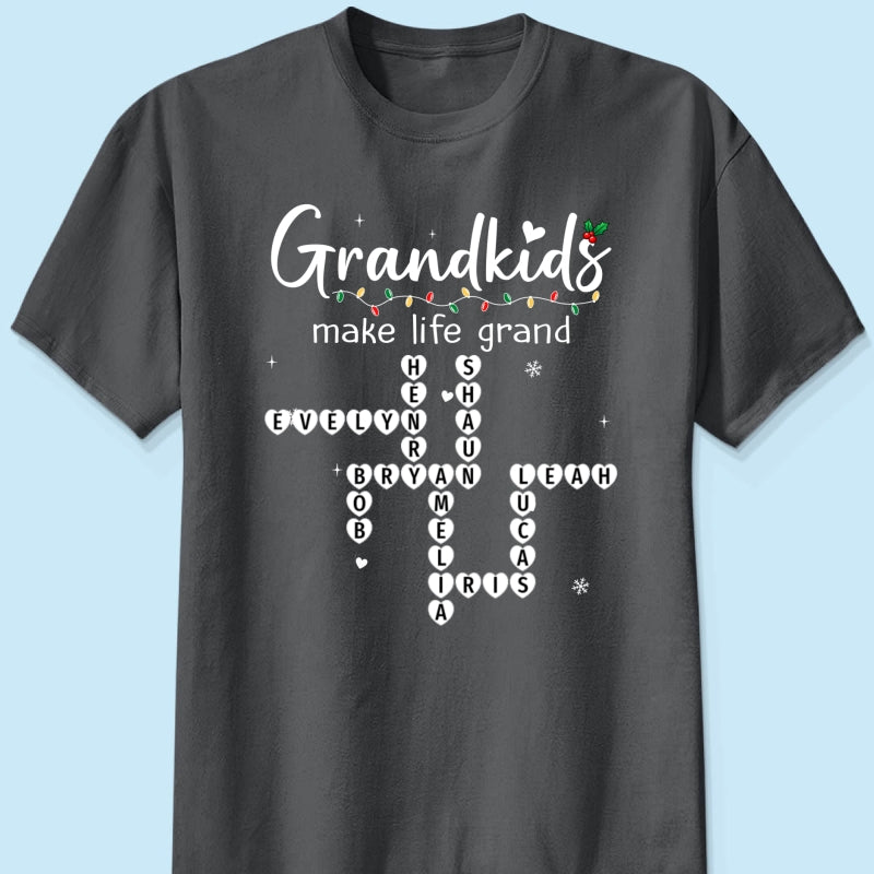 Grandkids Make Life Grand Crossword Puzzle Art - Personalized Shirt - Christmas Gift For Grandma