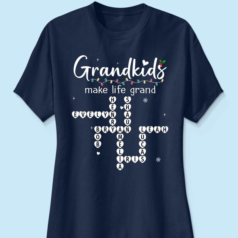 Grandkids Make Life Grand Crossword Puzzle Art - Personalized Shirt - Christmas Gift For Grandma