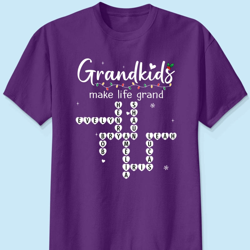Grandkids Make Life Grand Crossword Puzzle Art - Personalized Shirt - Christmas Gift For Grandma