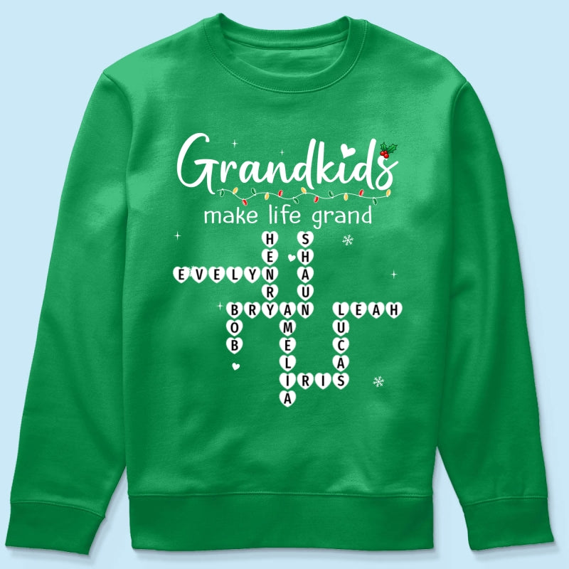 Grandkids Make Life Grand Crossword Puzzle Art - Personalized Shirt - Christmas Gift For Grandma