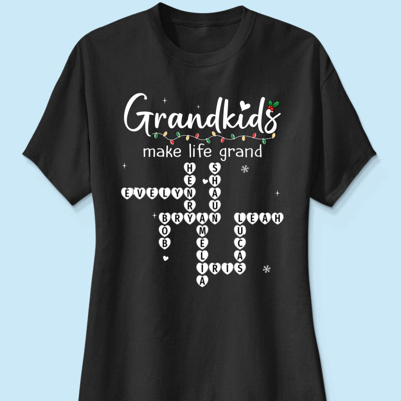 Grandkids Make Life Grand Crossword Puzzle Art - Personalized Shirt - Christmas Gift For Grandma