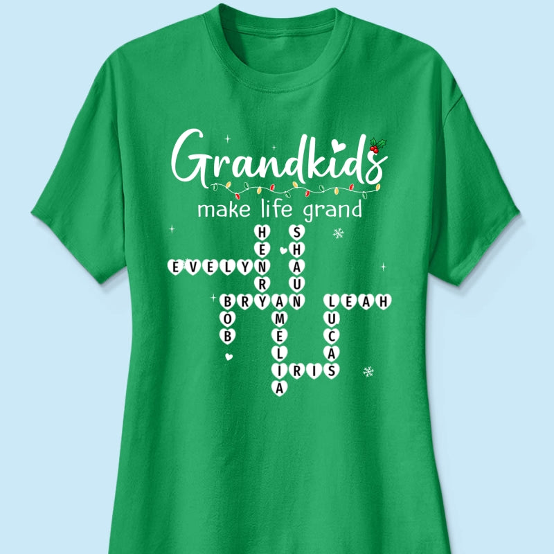 Grandkids Make Life Grand Crossword Puzzle Art - Personalized Shirt - Christmas Gift For Grandma