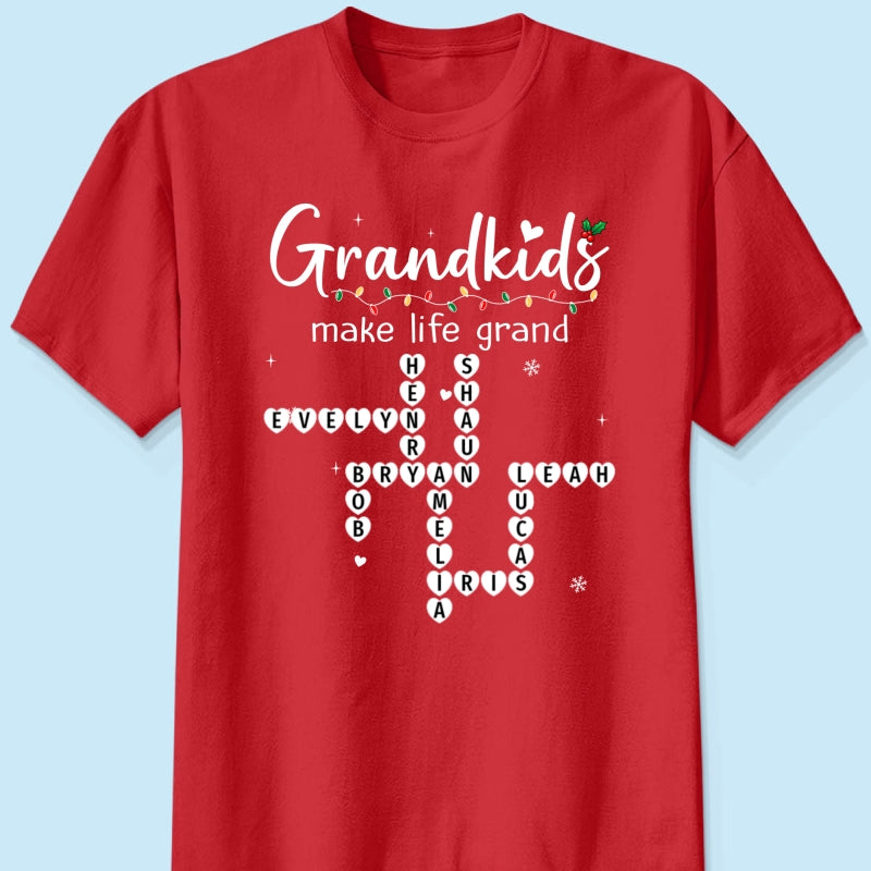 Grandkids Make Life Grand Crossword Puzzle Art - Personalized Shirt - Christmas Gift For Grandma