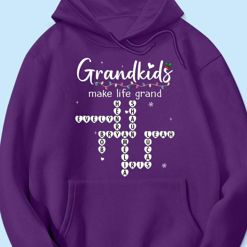 Grandkids Make Life Grand Crossword Puzzle Art - Personalized Shirt - Christmas Gift For Grandma
