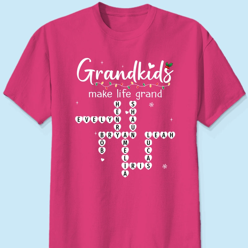 Grandkids Make Life Grand Crossword Puzzle Art - Personalized Shirt - Christmas Gift For Grandma