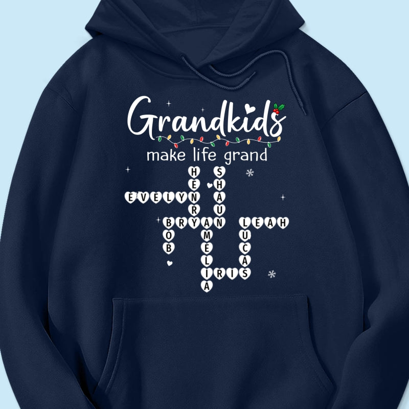 Grandkids Make Life Grand Crossword Puzzle Art - Personalized Shirt - Christmas Gift For Grandma