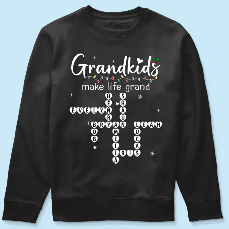 Grandkids Make Life Grand Crossword Puzzle Art - Personalized Shirt - Christmas Gift For Grandma