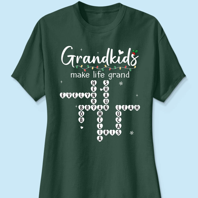 Grandkids Make Life Grand Crossword Puzzle Art - Personalized Shirt - Christmas Gift For Grandma