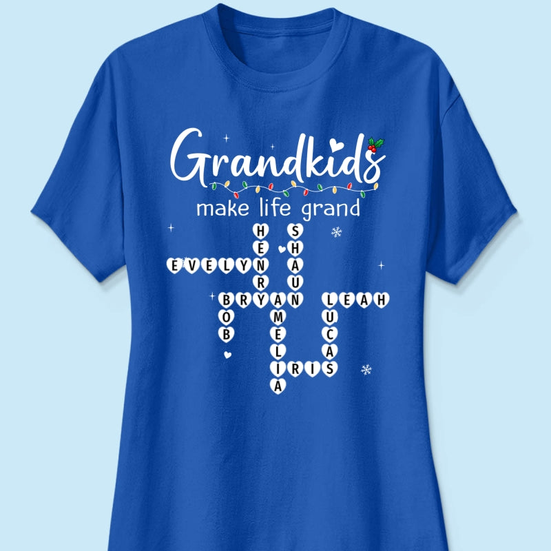 Grandkids Make Life Grand Crossword Puzzle Art - Personalized Shirt - Christmas Gift For Grandma