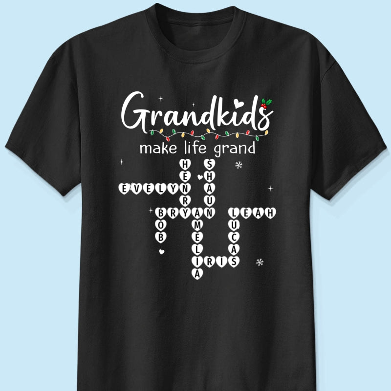 Grandkids Make Life Grand Crossword Puzzle Art - Personalized Shirt - Christmas Gift For Grandma