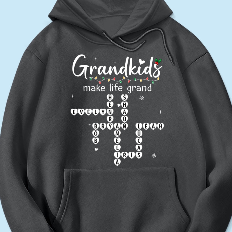 Grandkids Make Life Grand Crossword Puzzle Art - Personalized Shirt - Christmas Gift For Grandma