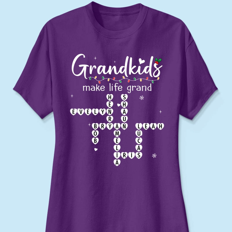 Grandkids Make Life Grand Crossword Puzzle Art - Personalized Shirt - Christmas Gift For Grandma