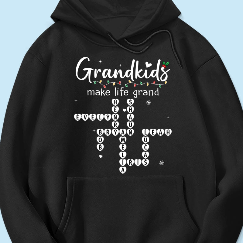 Grandkids Make Life Grand Crossword Puzzle Art - Personalized Shirt - Christmas Gift For Grandma