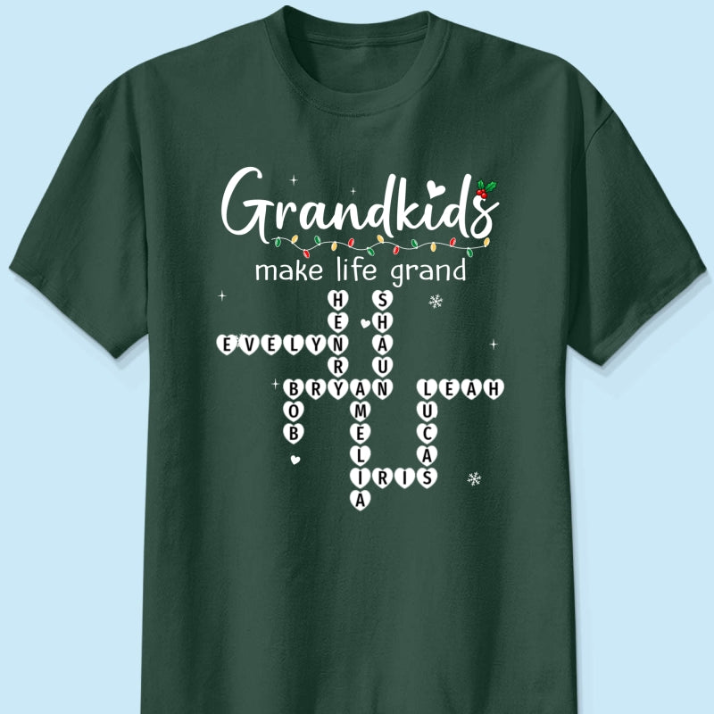 Grandkids Make Life Grand Crossword Puzzle Art - Personalized Shirt - Christmas Gift For Grandma