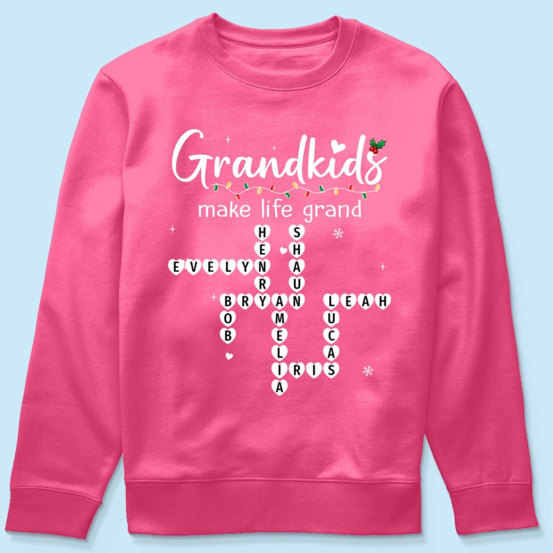Grandkids Make Life Grand Crossword Puzzle Art - Personalized Shirt - Christmas Gift For Grandma