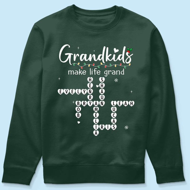 Grandkids Make Life Grand Crossword Puzzle Art - Personalized Shirt - Christmas Gift For Grandma