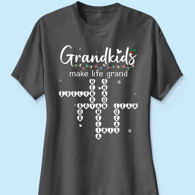 Grandkids Make Life Grand Crossword Puzzle Art - Personalized Shirt - Christmas Gift For Grandma