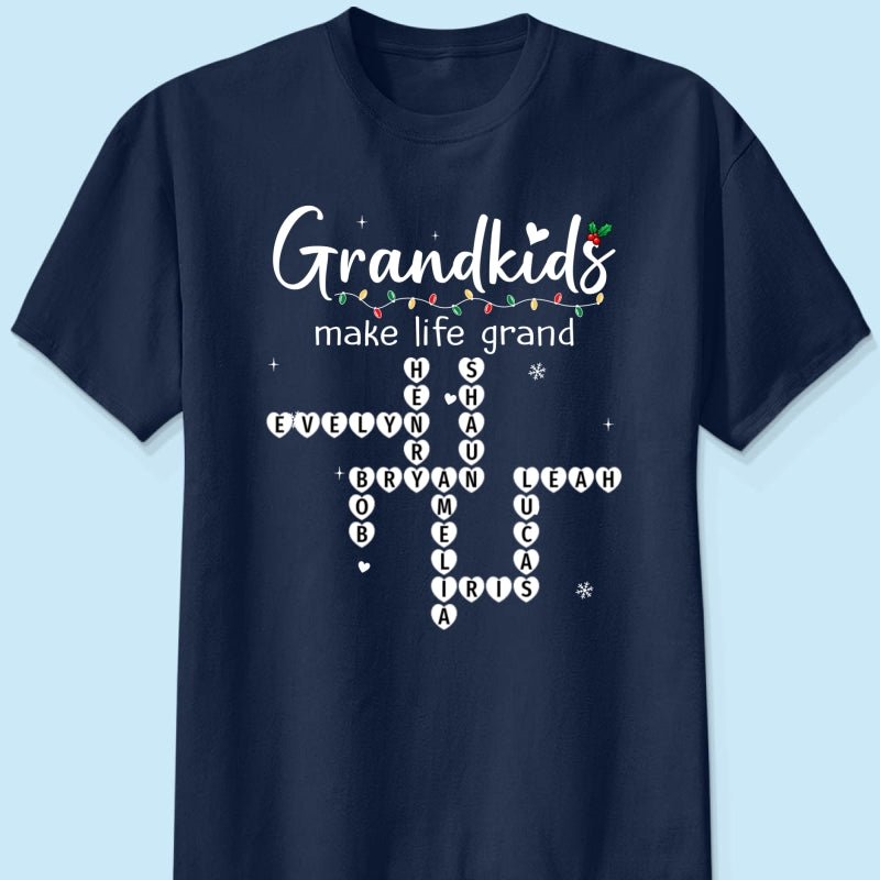 Grandkids Make Life Grand Crossword Puzzle Art - Personalized Shirt - Christmas Gift For Grandma