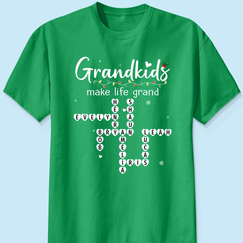 Grandkids Make Life Grand Crossword Puzzle Art - Personalized Shirt - Christmas Gift For Grandma
