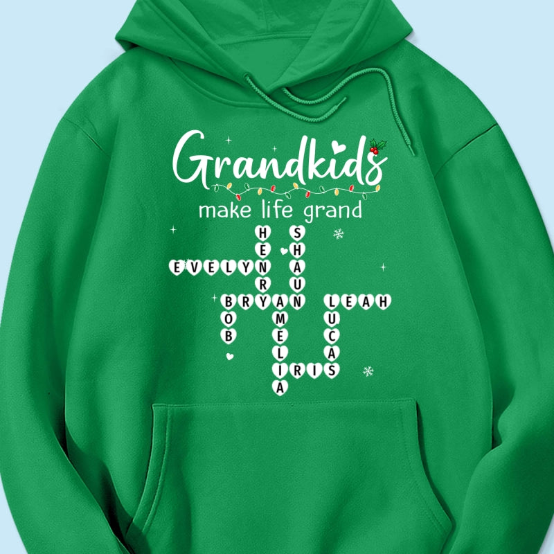 Grandkids Make Life Grand Crossword Puzzle Art - Personalized Shirt - Christmas Gift For Grandma