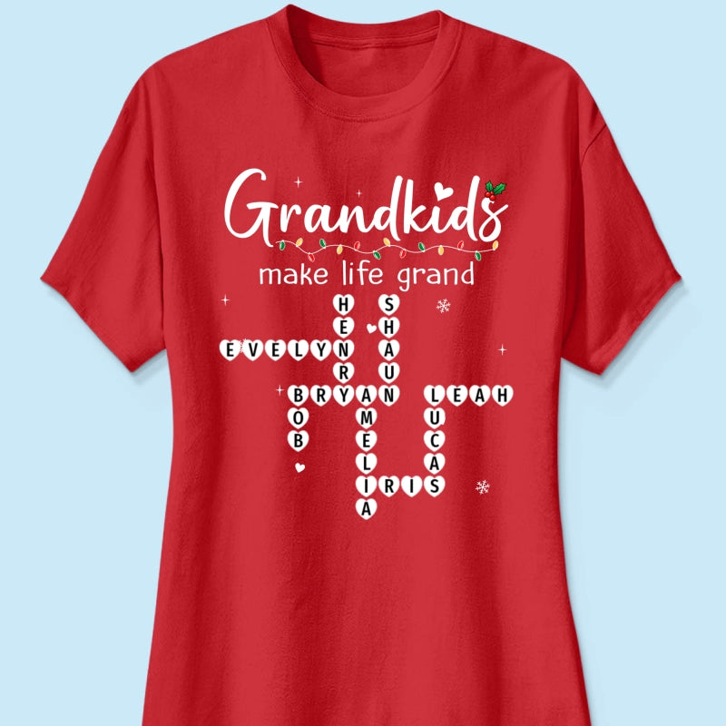 Grandkids Make Life Grand Crossword Puzzle Art - Personalized Shirt - Christmas Gift For Grandma