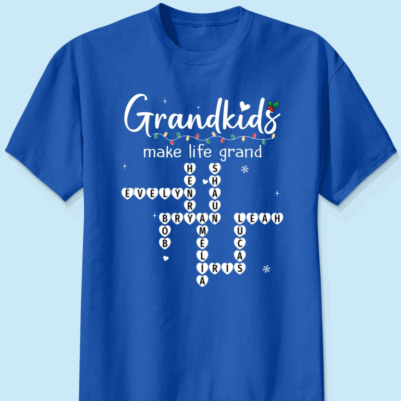 Grandkids Make Life Grand Crossword Puzzle Art - Personalized Shirt - Christmas Gift For Grandma