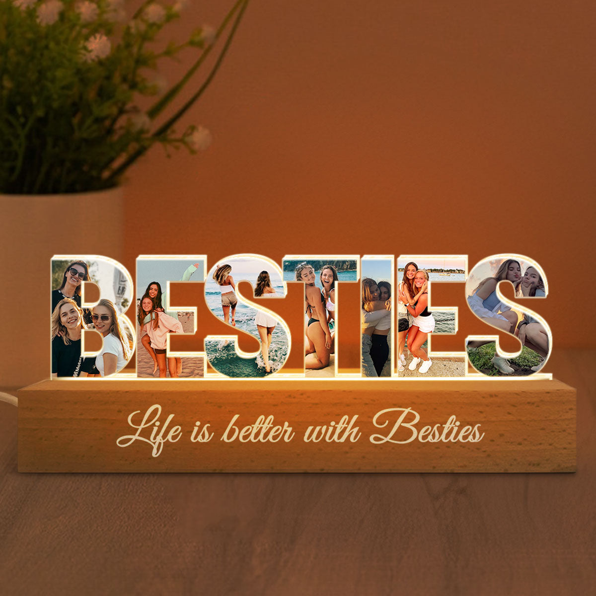 Personalized Bestie Photo Collage LED Night Light, Galentine's Day Gift