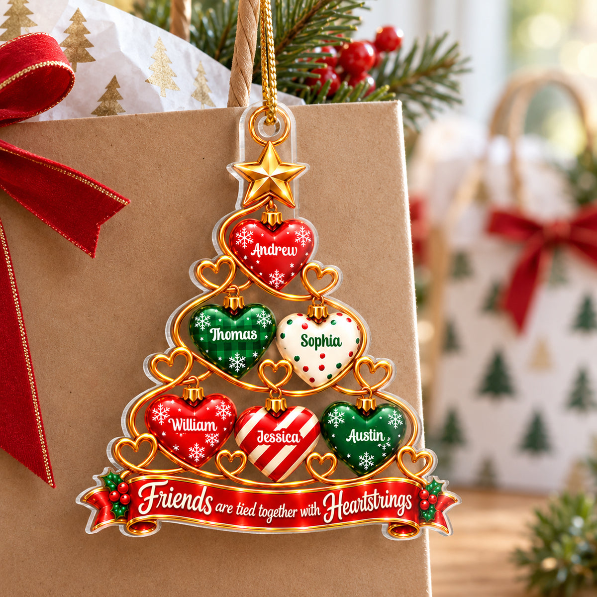 Friends Heartstrings 2D Flat - Personalized Acrylic Ornament - Christmas Gift For Best Friends, Besties