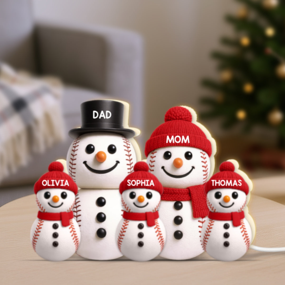 Baseball Snowman Family - Personalized Light Box - Gift For Family