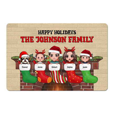 Christmas Stocking Doll Family Couple Kid Dog Cat Personalized Doormat