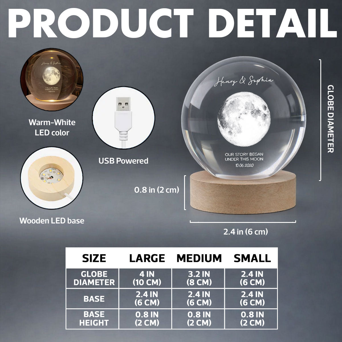 This is What the Moon Looks Like on Our Special Day - Personalized Crystal Ball LED Night Light - Sentimental Gift for Her, for Him