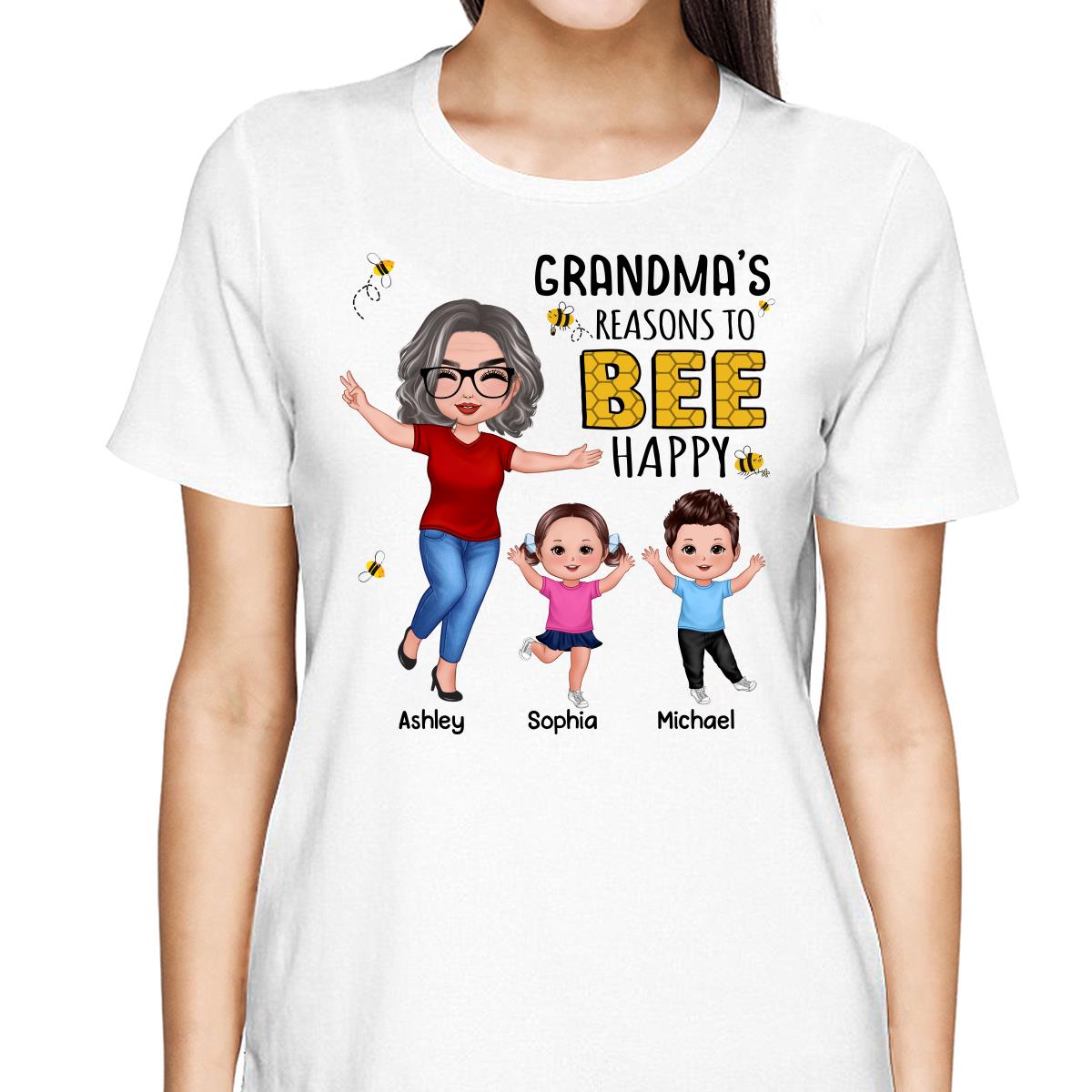 Reasons Bee Happy Grandma & Grandkids Gift For Grandma Mom Personalized Shirt
