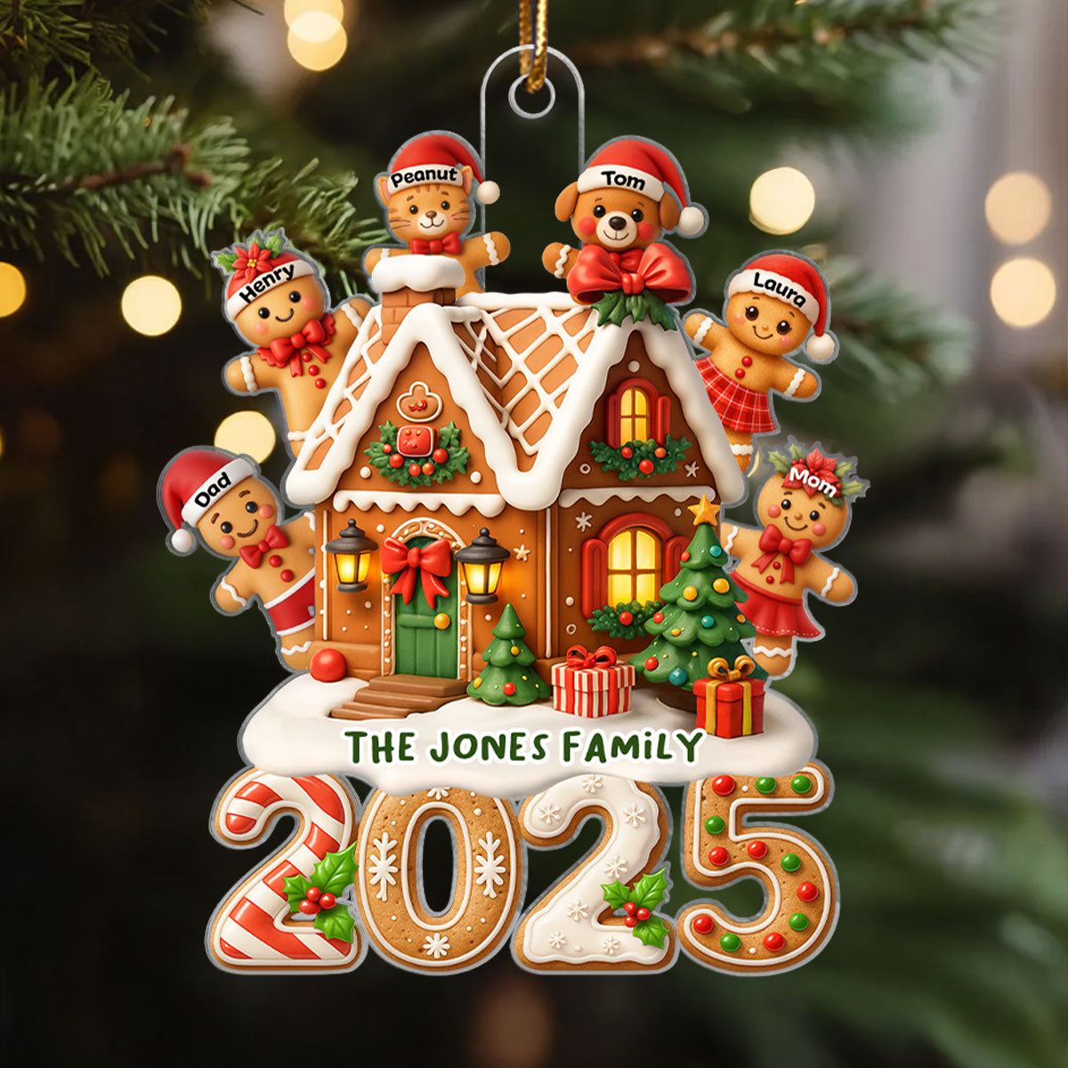 Gingerbread Family 2025 - Personalized Acrylic Ornament - Christmas Gift for Family, for Her, for Husband