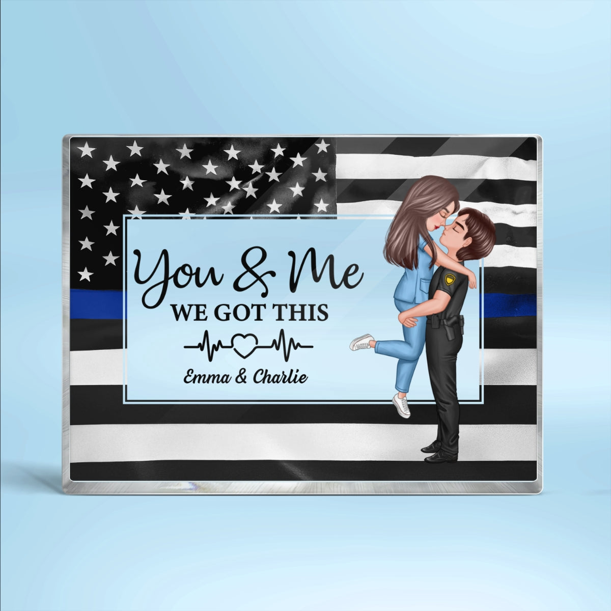 Hero Couple Patriotic USA Flag Personalized Acrylic Block Plaque, Anniversary  Gift For Him, For Her