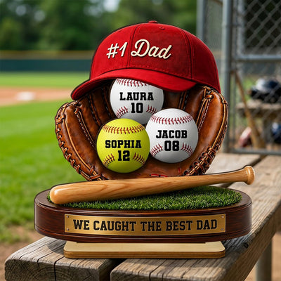 No 1 Baseball Dad - Personalized 2-Layered Wooden Plaque - Father's Day Gift for Dad, Husband