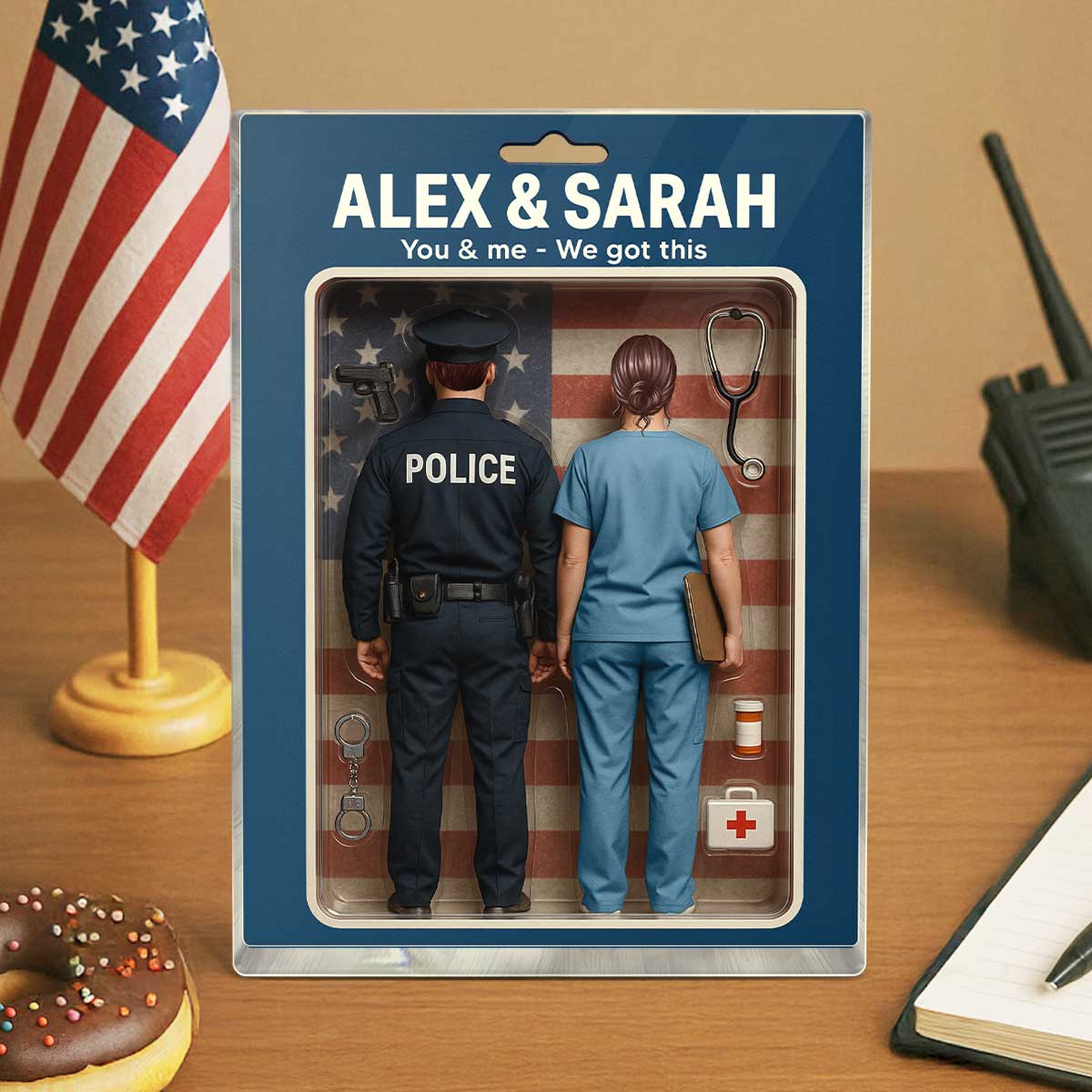 You & Me We Got This Police & Nurse Hero Couple Realistic Figures Style Personalized Acrylic Block Plaque