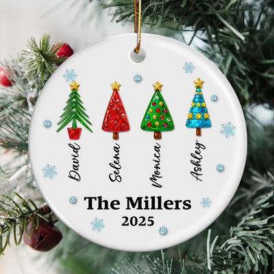 Family Name 3D Crystal Effect Christmas Tree - Personalized Ceramic Ornament - Christmas Gift for Family