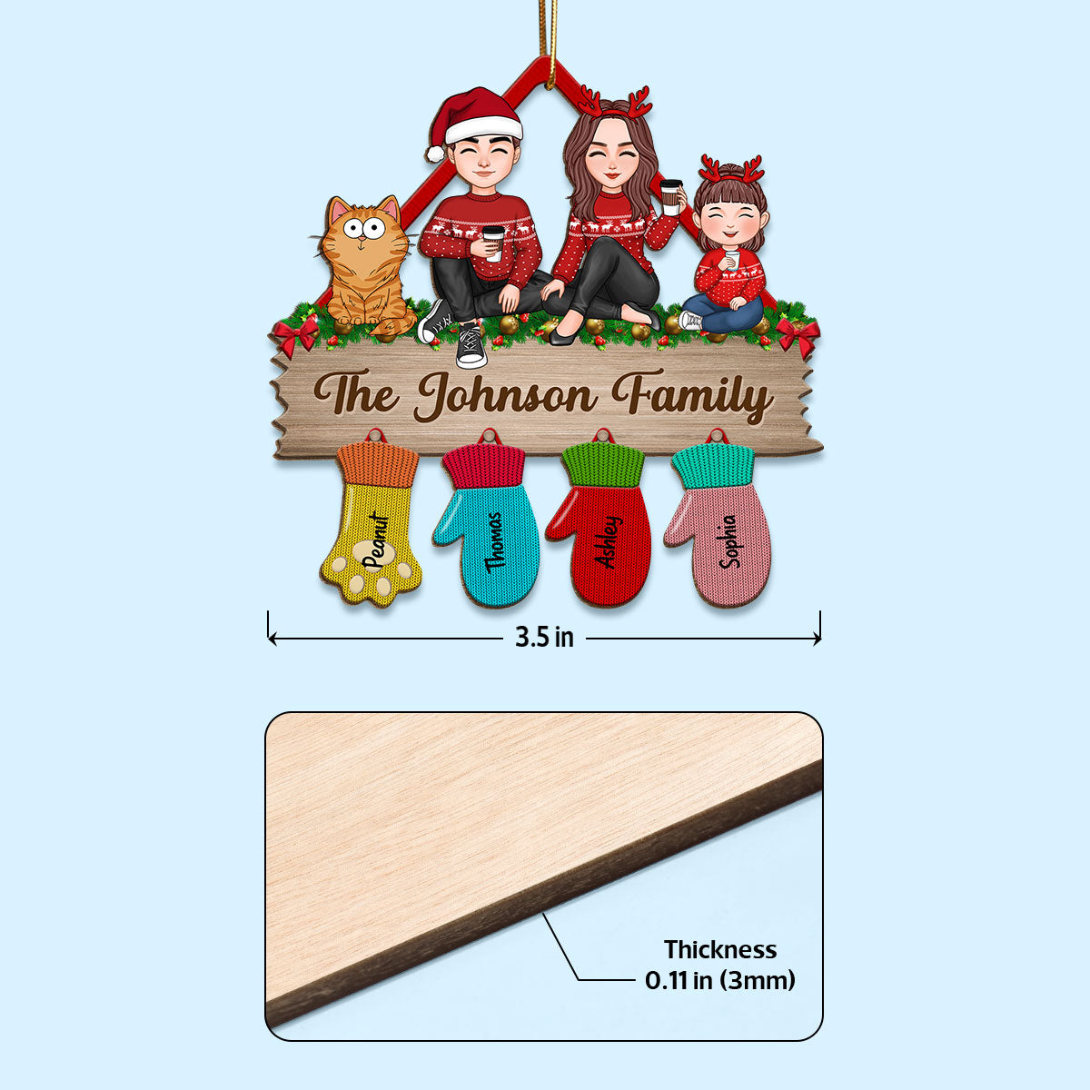 Family Peeking Christmas Glove - Personalized Ornament