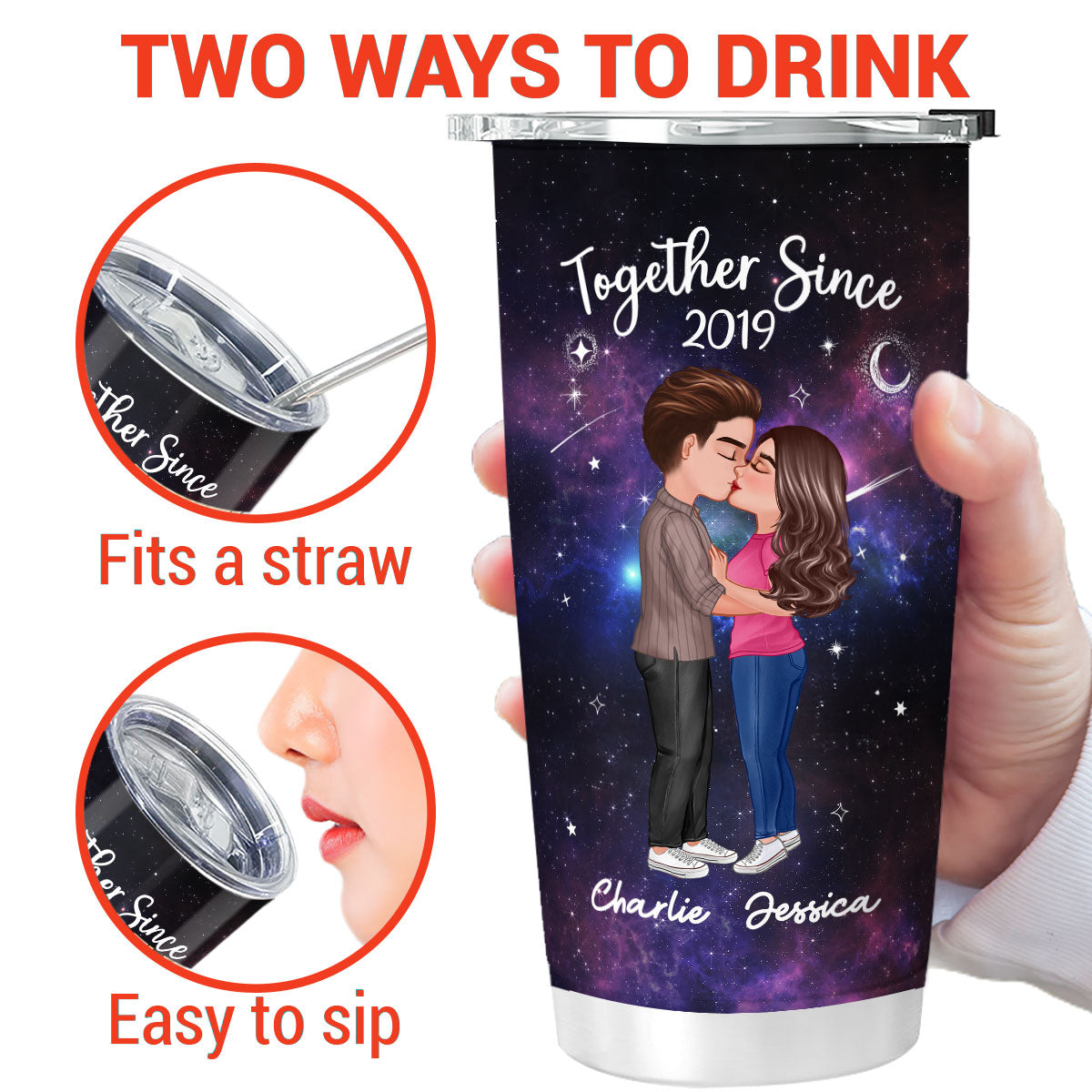 Doll Couple Kissing In Galaxy Night Personalized Tumbler