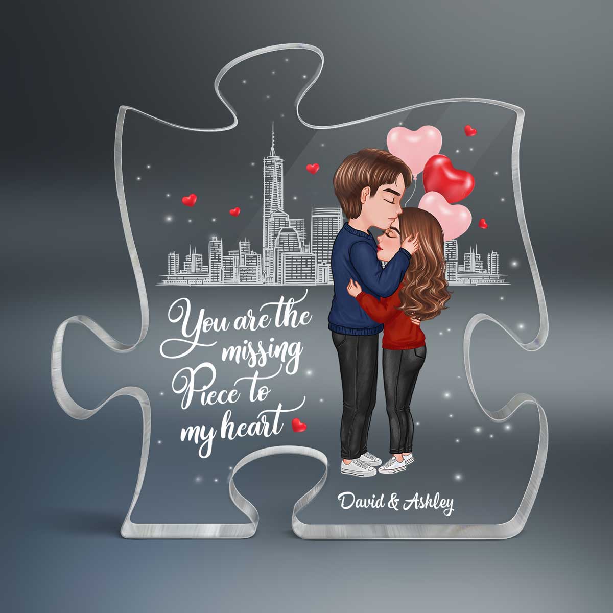 The Missing Piece To My Heart Doll Couple Kissing Personalized Puzzle Acrylic Plaque