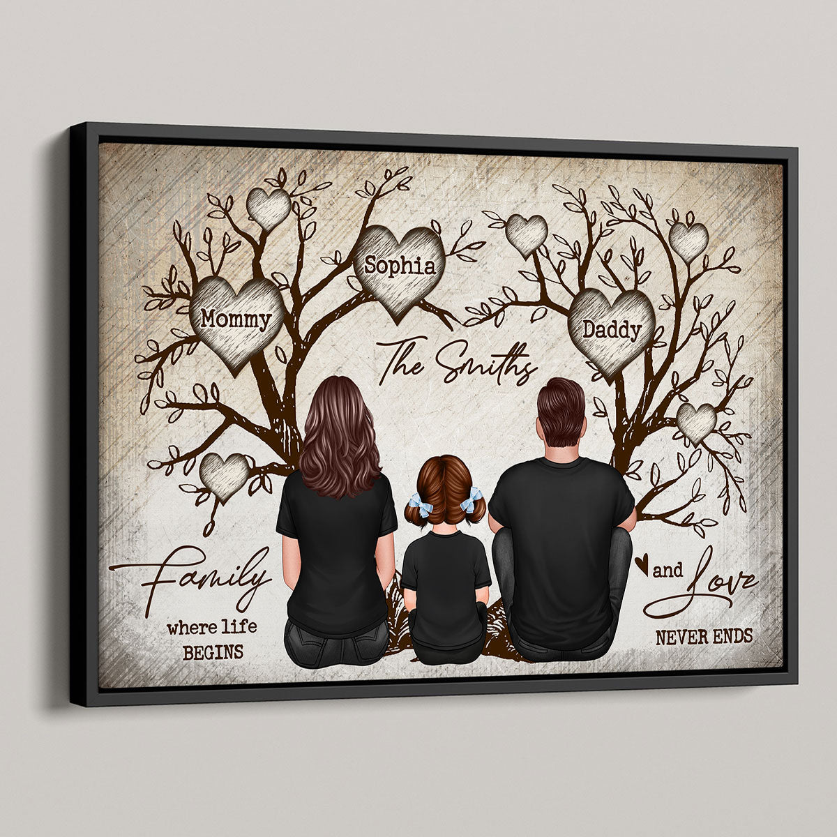 Family Heart Tree Sitting - Personalized Poster