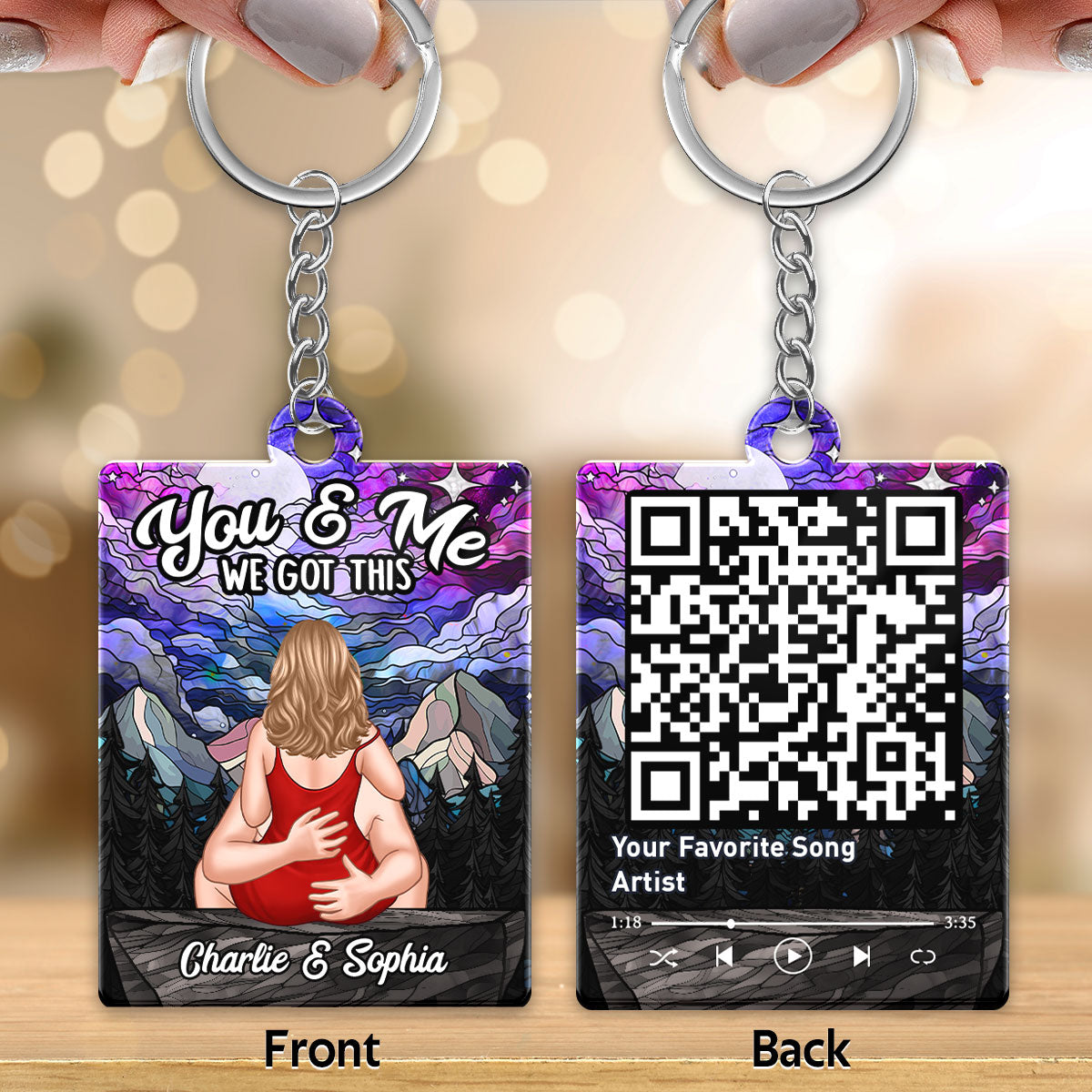 Couple Kissing Sky Night Stained Glass Favorite Song QR Code Personalized Acrylic Keychain