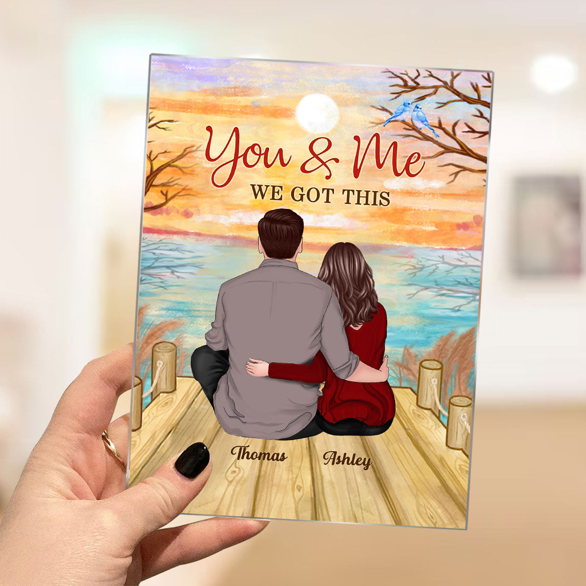 Lake View Back View Couple Sitting Personalized Acrylic Plaque