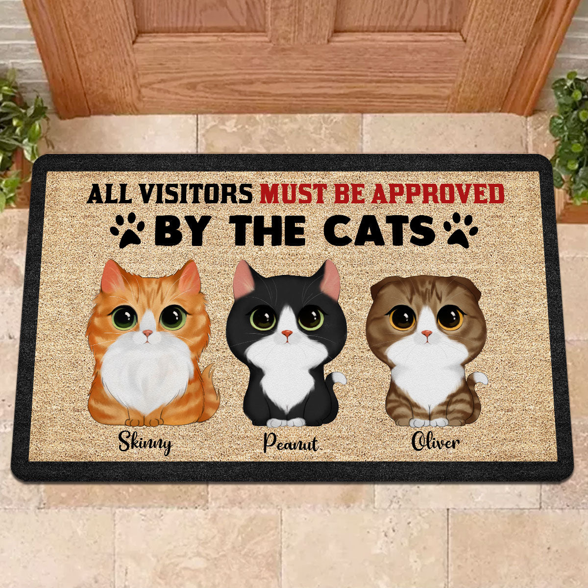 Watercolor Cute Cats All Visitors Must Be Approved By Cats Personalized Doormat