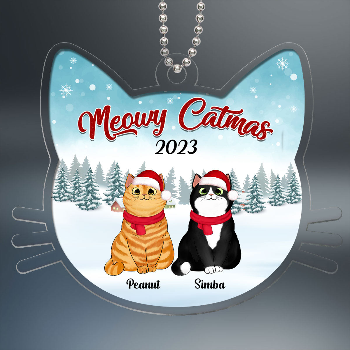 Meowy Catmas Fluffy Cat Personalized Cat Head Shaped Acrylic Ornament